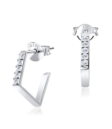 Designed Half Square Silver Stud Earring STS-3211